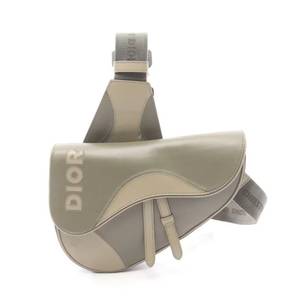 Christian Dior Saddle Bag Waist Body Leather Beige Brown Cream